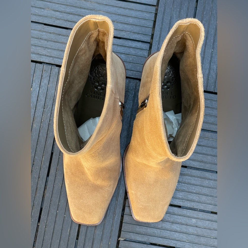 VINCE CAMUTO Women’s Dantania Square Toe Block Heel Zip-Up Tan Booties Size 8M - Picture 6 of 14